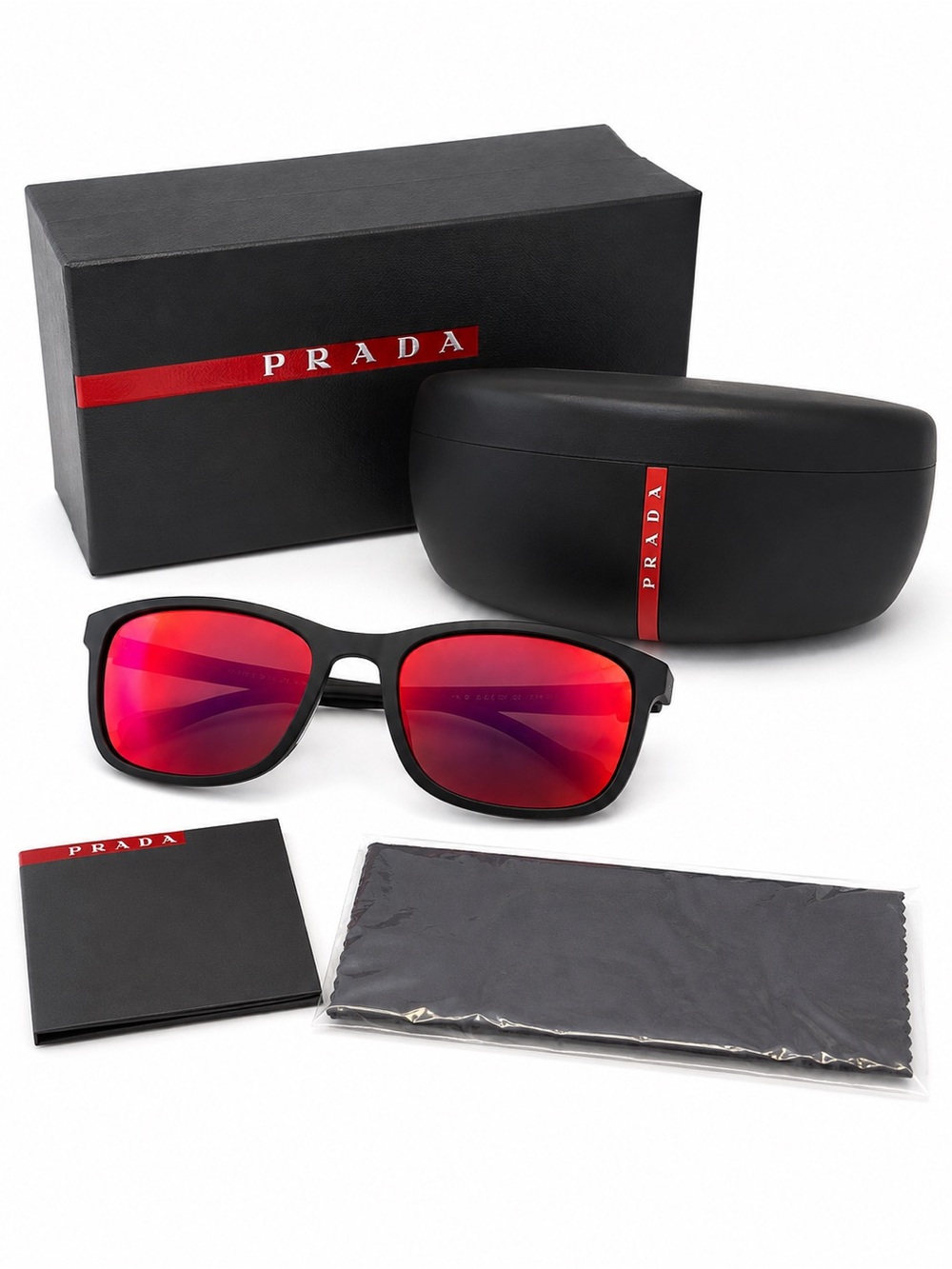 Prada SPS 01T Sunglasses Matte Black Red Mirror Lenses 56-19 140 New in Box